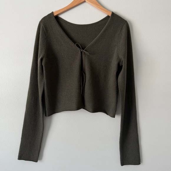 NakedCashmere Tops - NakedCashmere Dark Olive Cashmere V-Neck Tie-Front Knit Sweater Cardigan Sz M